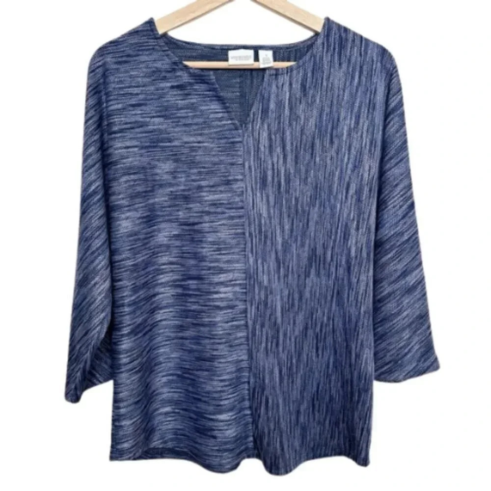 Weekends By Chico's Womens Size Medium Nocturne Navy Vneck 3/4  Sleeve Tunic